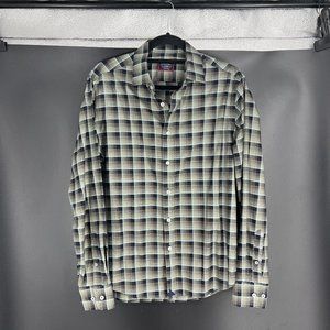 UNTUCKit Black green plaid graphic button down